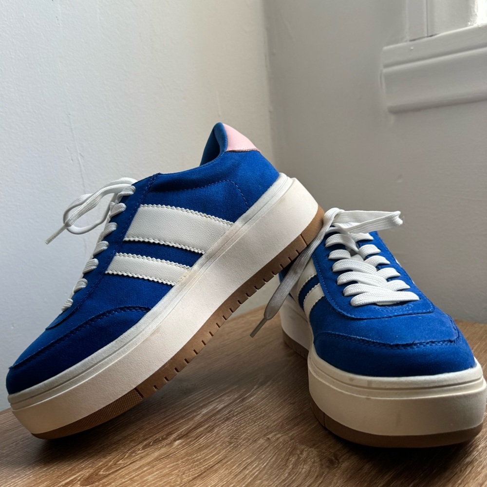Madden Girl Blue and White Platform Sneakers Size 6